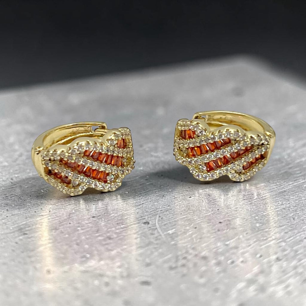 Melissa Red CZ Hoop Earrings ~14k Gold Plated