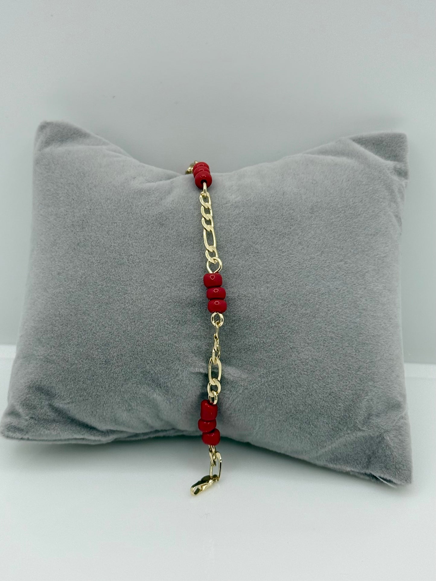 14k Gold Plated kids 6 inch Red Beads Gold Bracelet #102