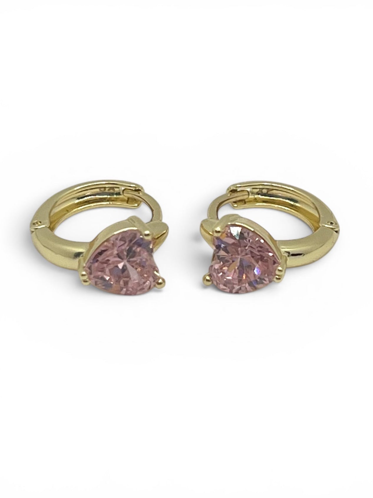 Pink Heart CZ Earrings ~14k Gold Plated