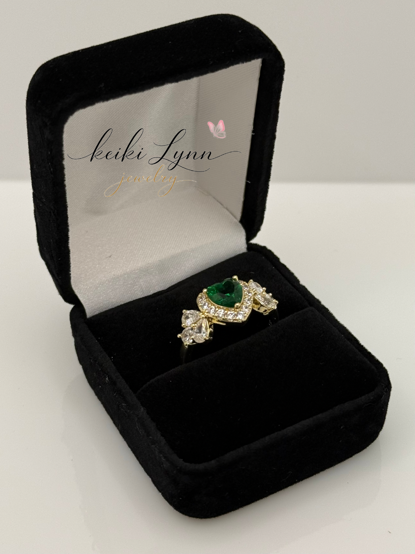 14k Gold Plated Emerald Heart Ring