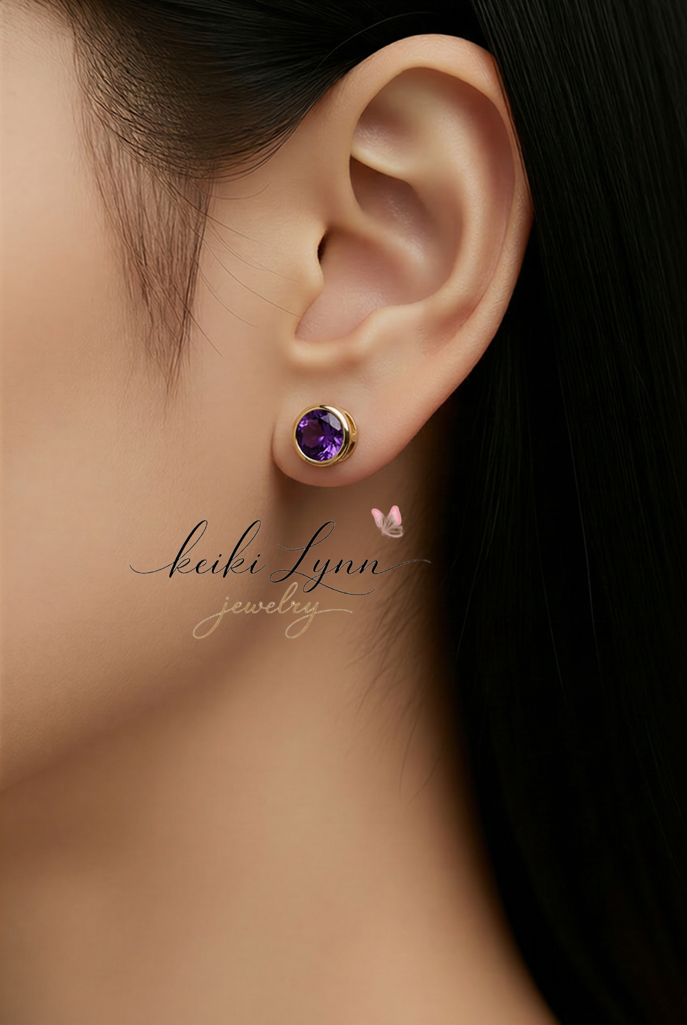 14k Gold Plated Purple Round Stud Earrings