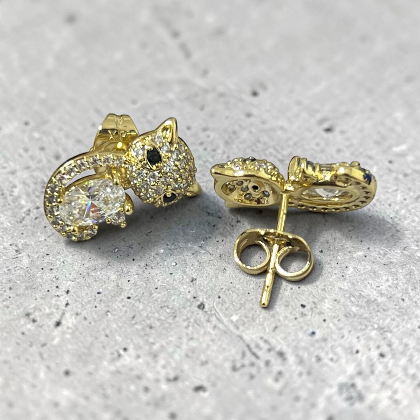 Cat CZ Necklace & Earrings set~14k Gold Plated