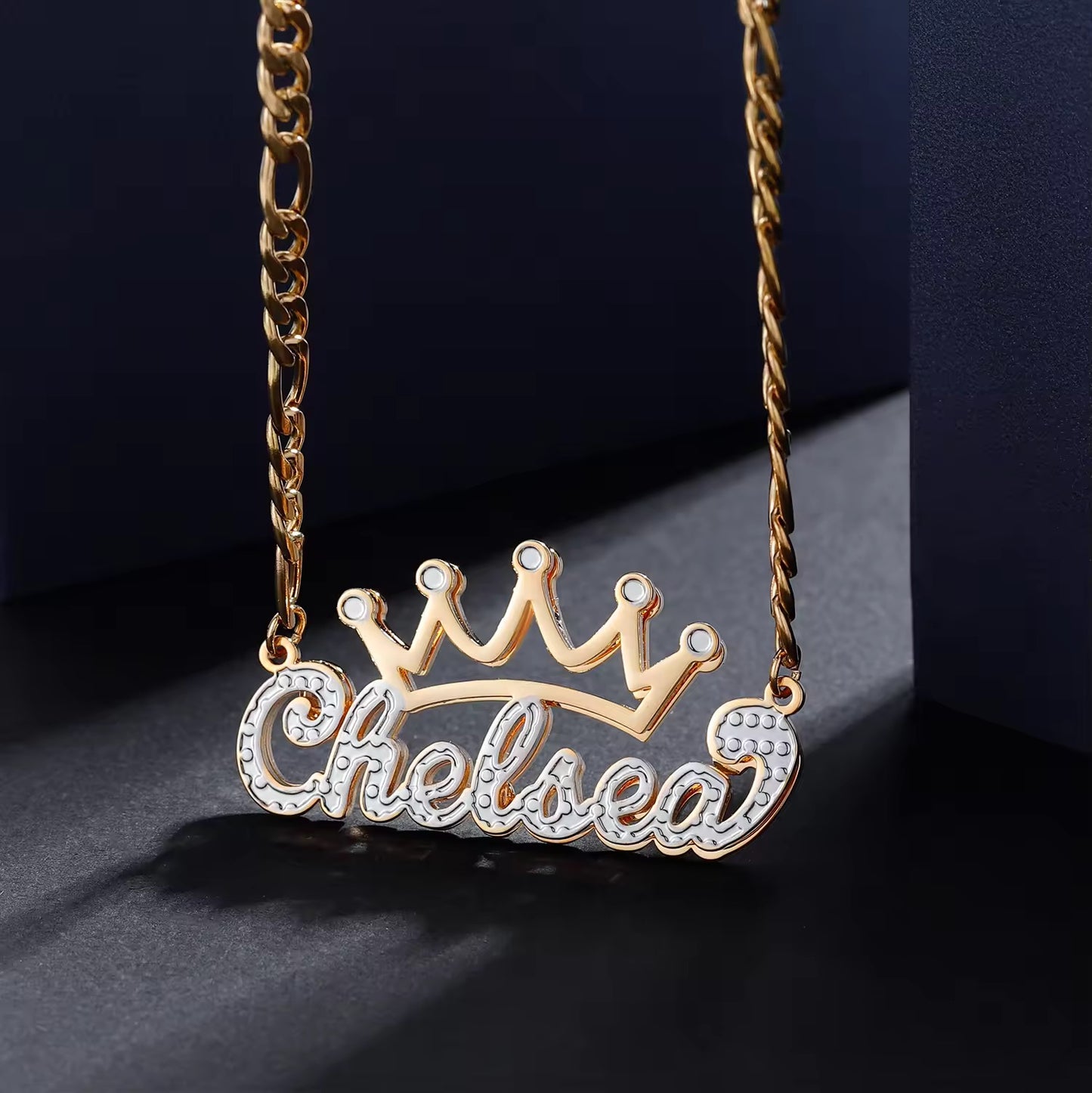 Two Tone Crown Name Necklace