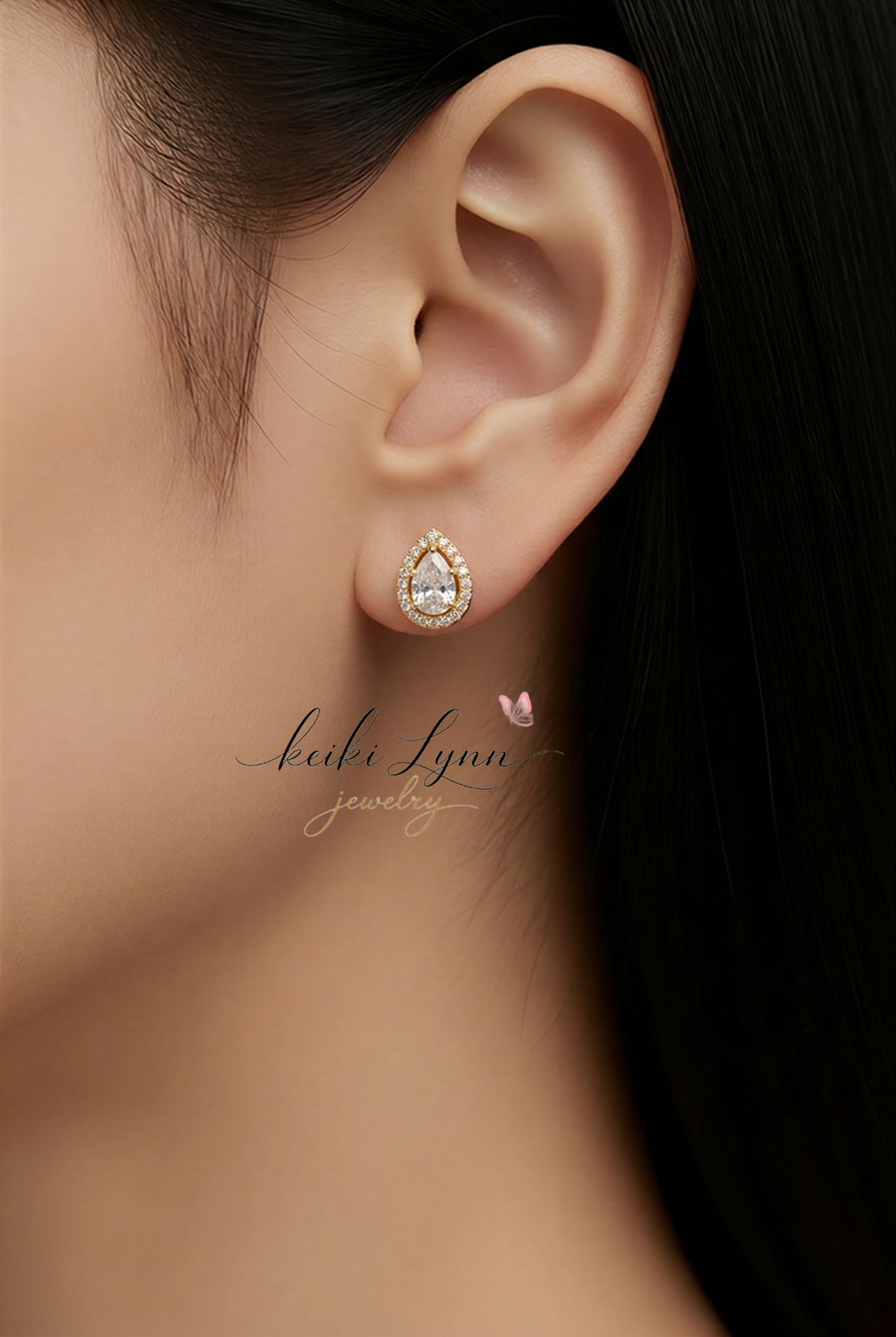 14k Gold Plated Clear Zircon Tear Drop Stud Earrings