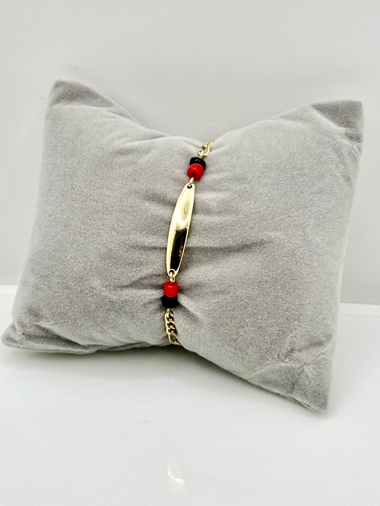 14k Gold Plated 6” inch Kids Red and Black Beads Gold Bracelet #102