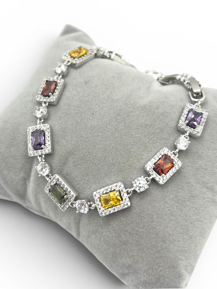 Inés Multi Color CZ Bracelet~Silver Plated