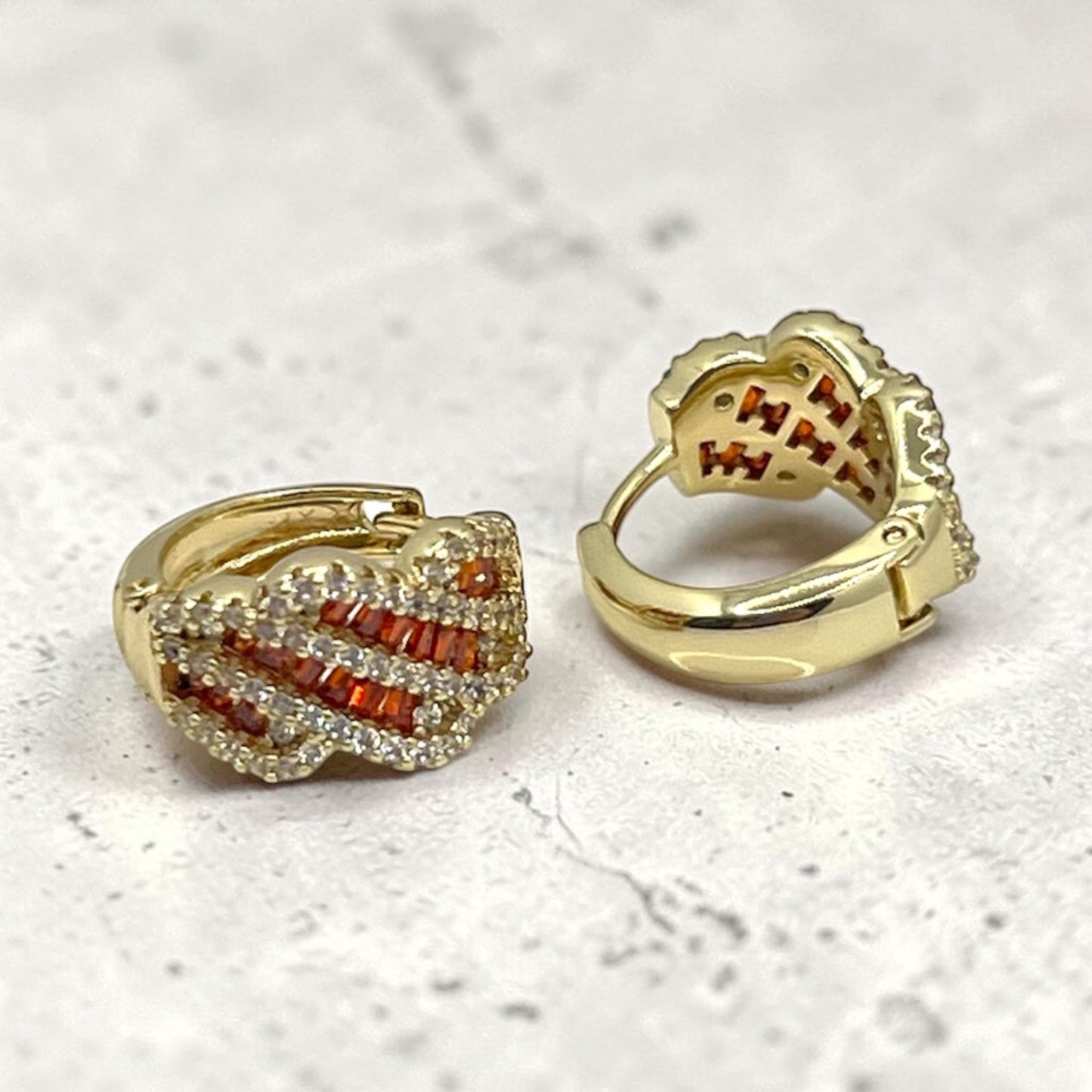 Melissa Red CZ Hoop Earrings ~14k Gold Plated