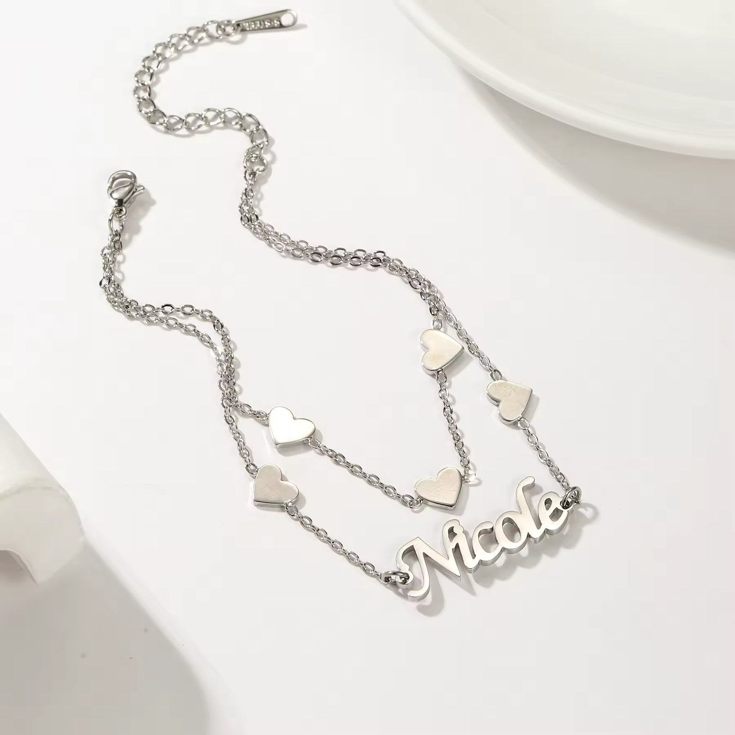 Heart Double chain Name Bracelet