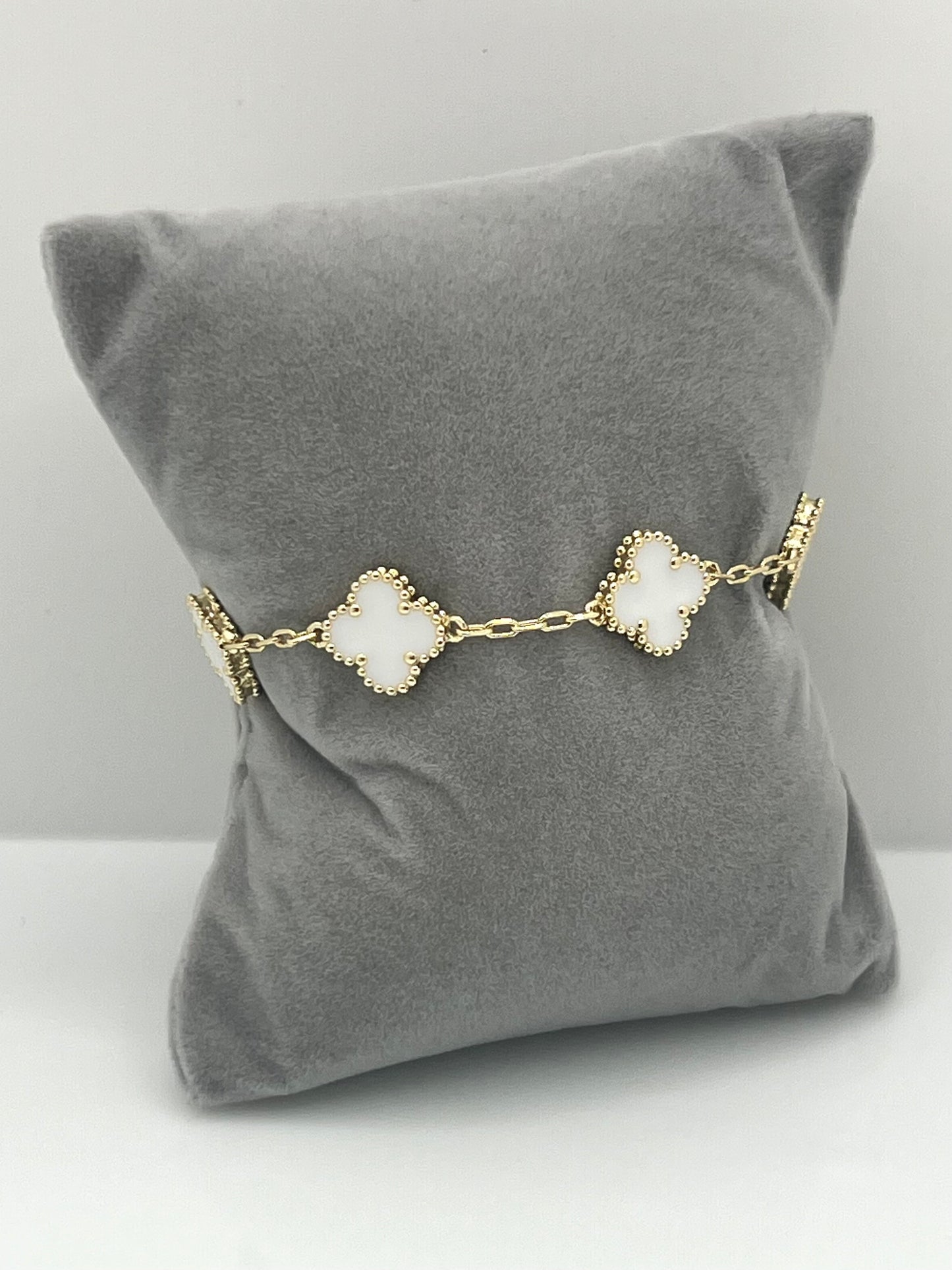 14k Gold Plated White Four Leaf Bracelet #104