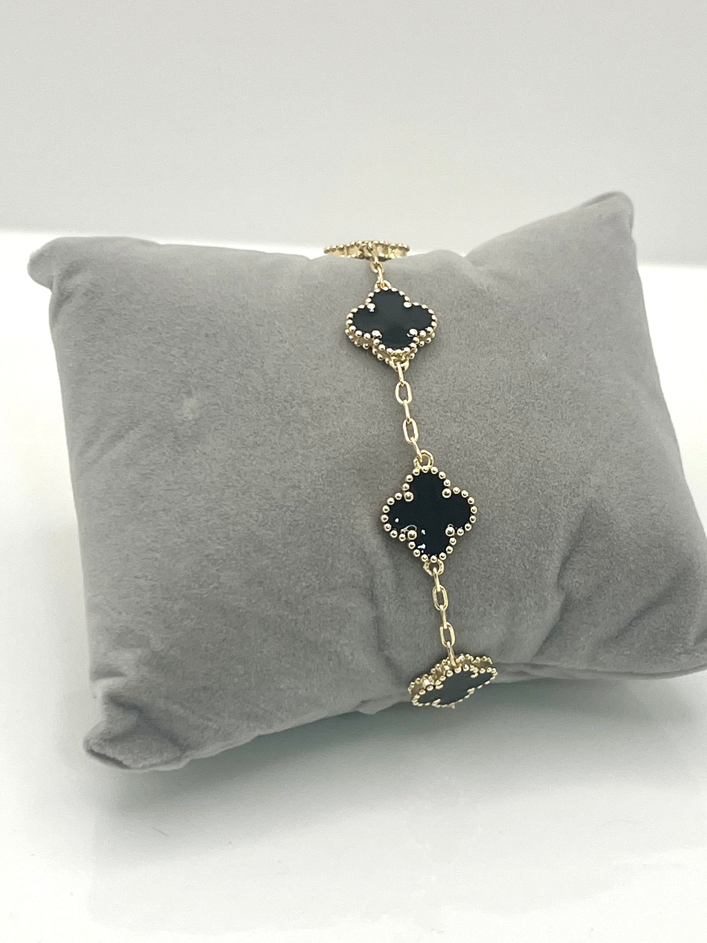 14k Gold Plated Black Four Leaf Bracelet #104
