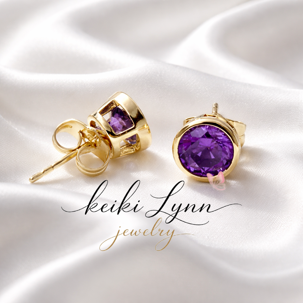 14k Gold Plated Purple Round Stud Earrings