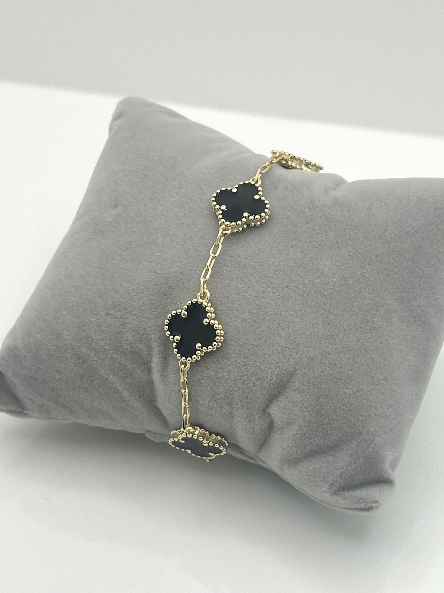 14k Gold Plated Black Four Leaf Bracelet #104