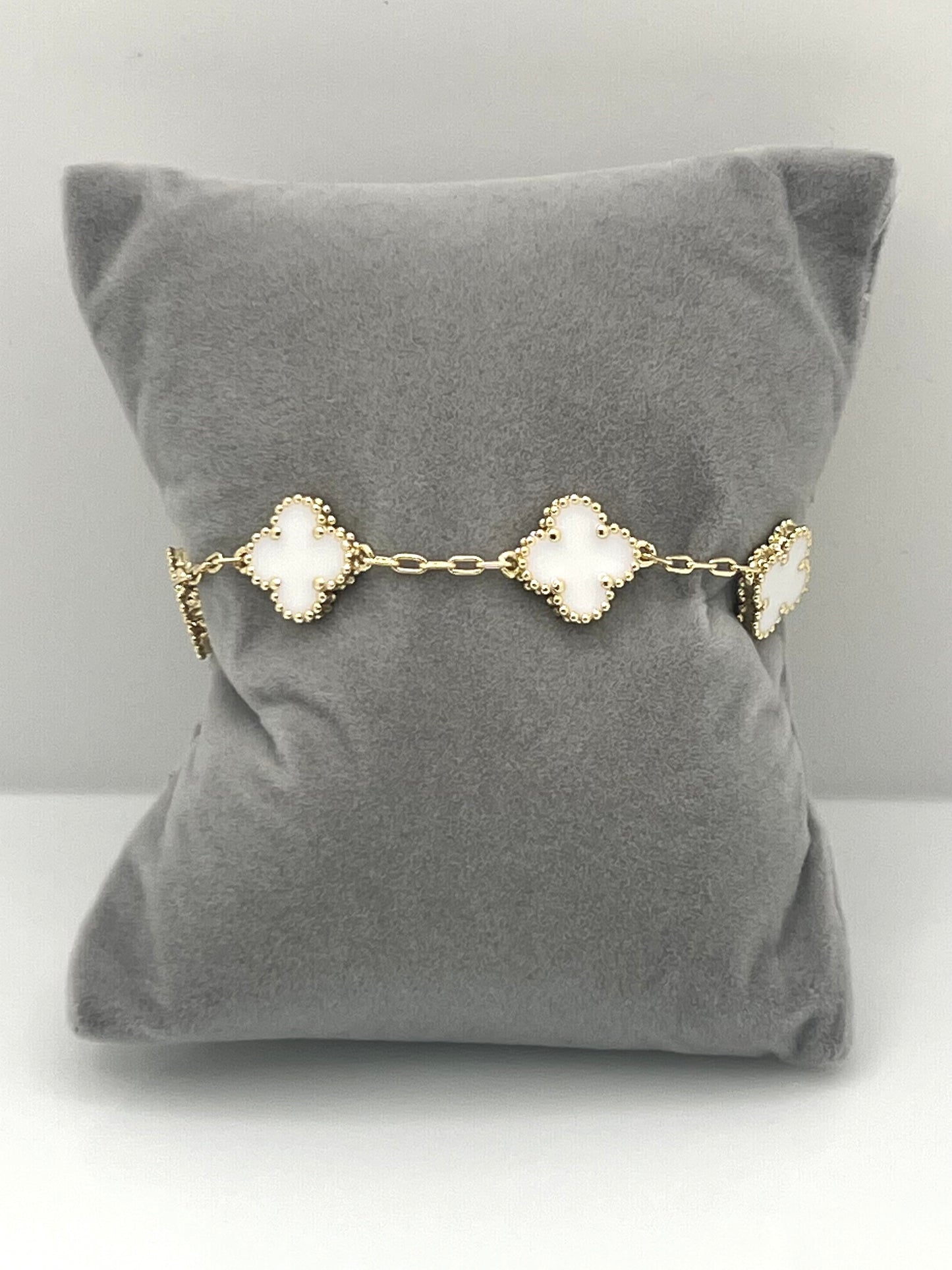 14k Gold Plated White Four Leaf Bracelet #104