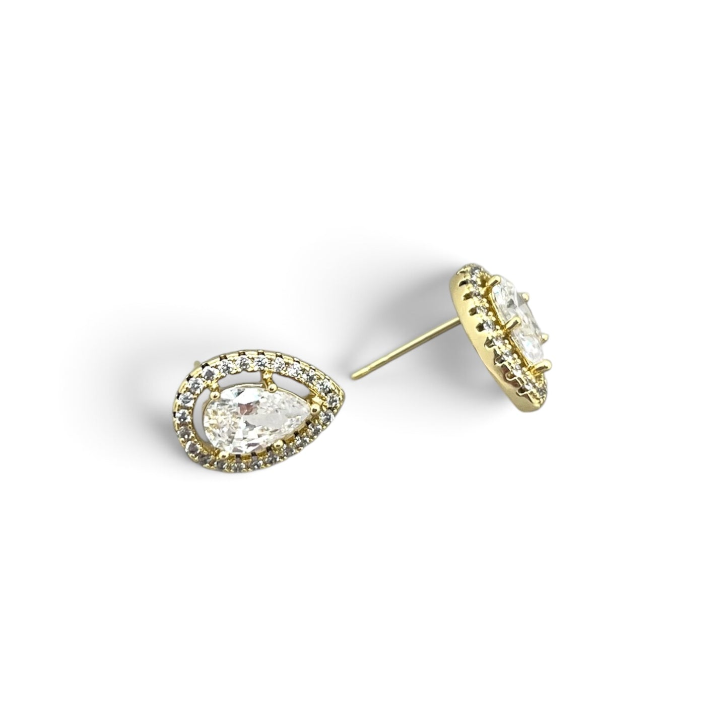 14k Gold Plated Clear Zircon Tear Drop Stud Earrings