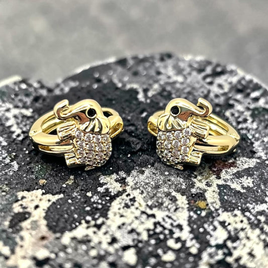 Elephant CZ Huggies Earring~14k Gold Plated