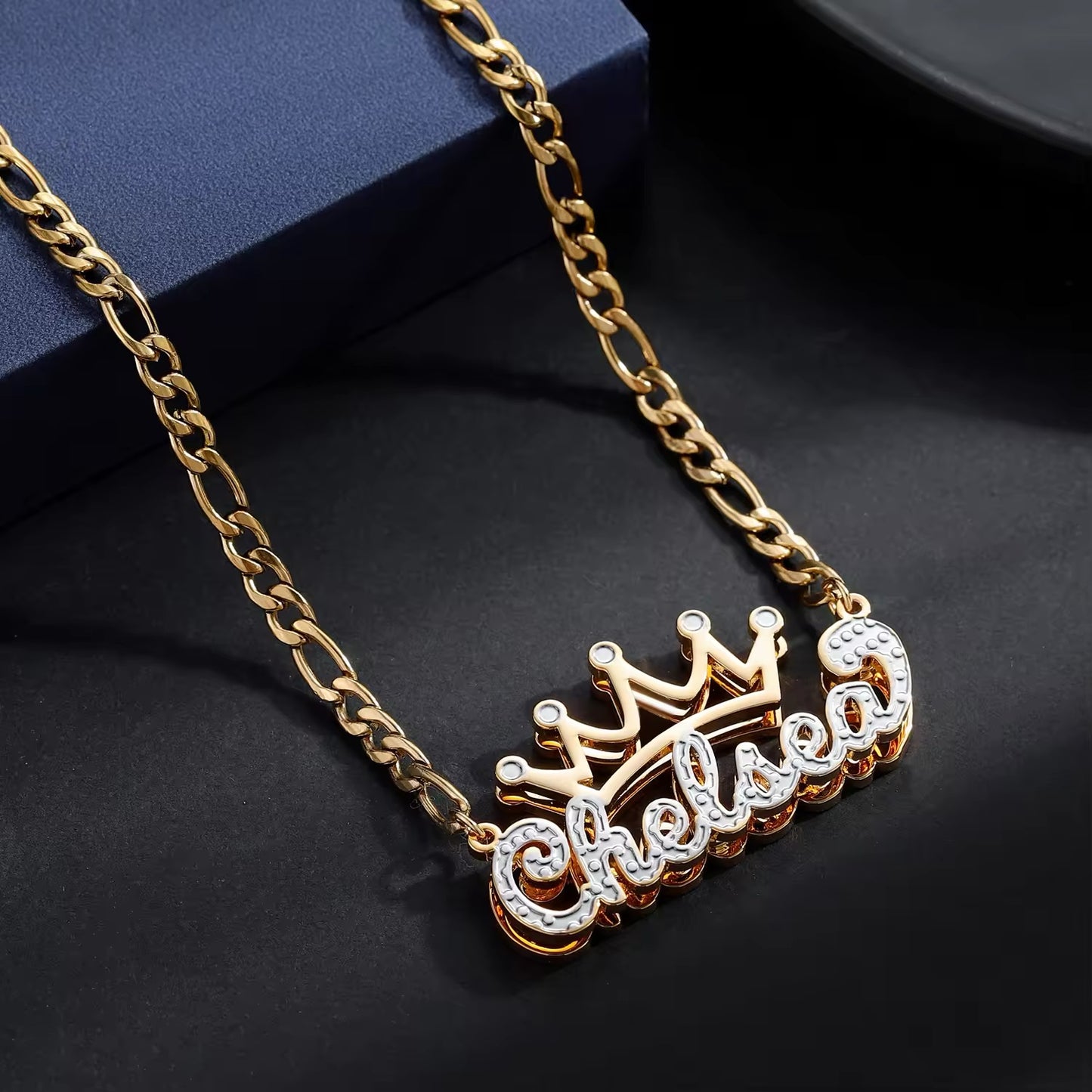 Two Tone Crown Name Necklace