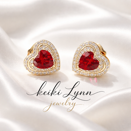Elegant Red Heart Stud Earrings