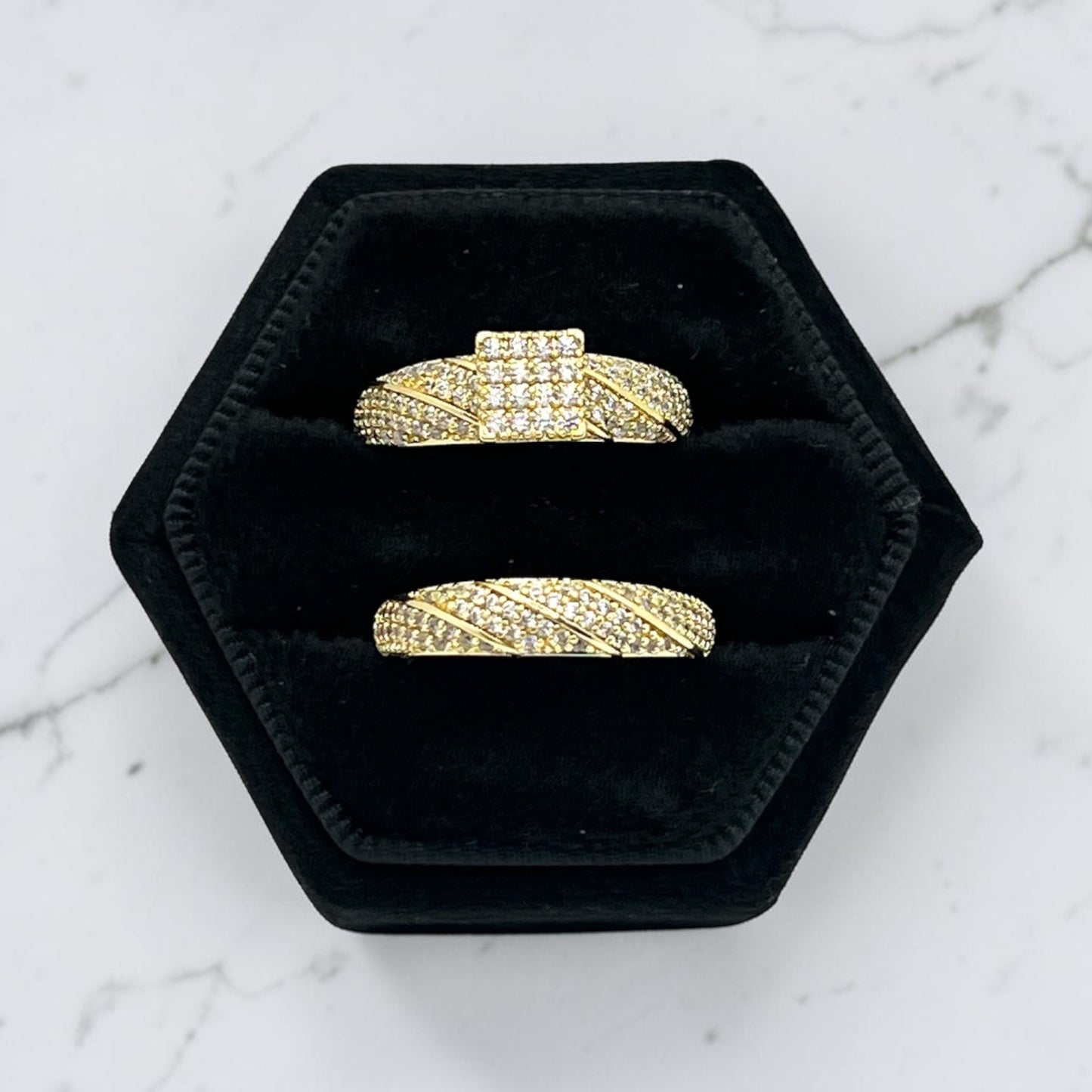Rodenit CZ Engagement Ring set~14k Gold Plated