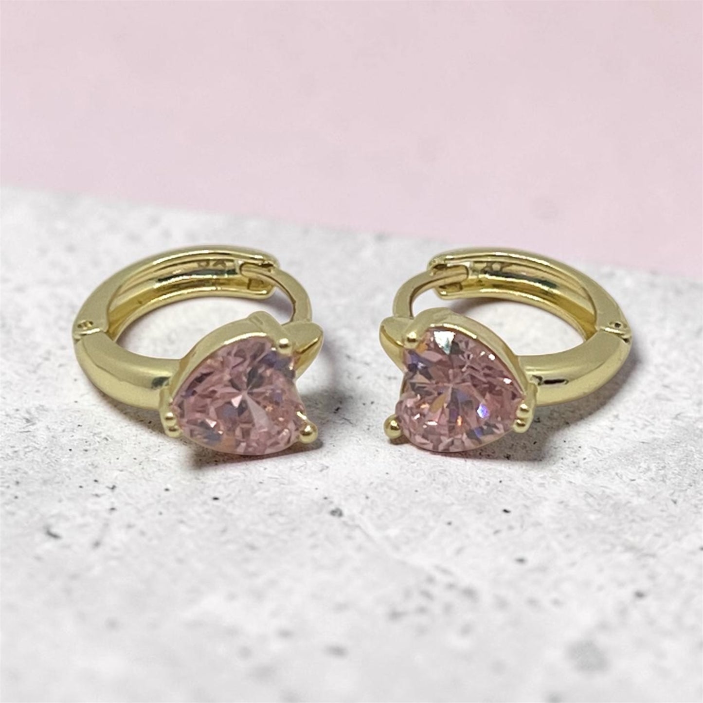 Pink Heart CZ Earrings ~14k Gold Plated