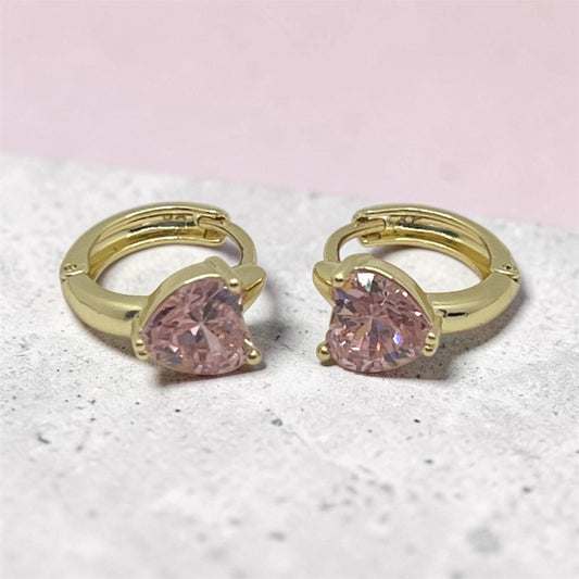 Pink Heart CZ Earrings ~14k Gold Plated