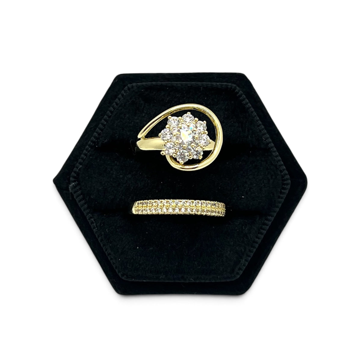 Beatriz CZ Engagement Ring set~14k Gold Plated