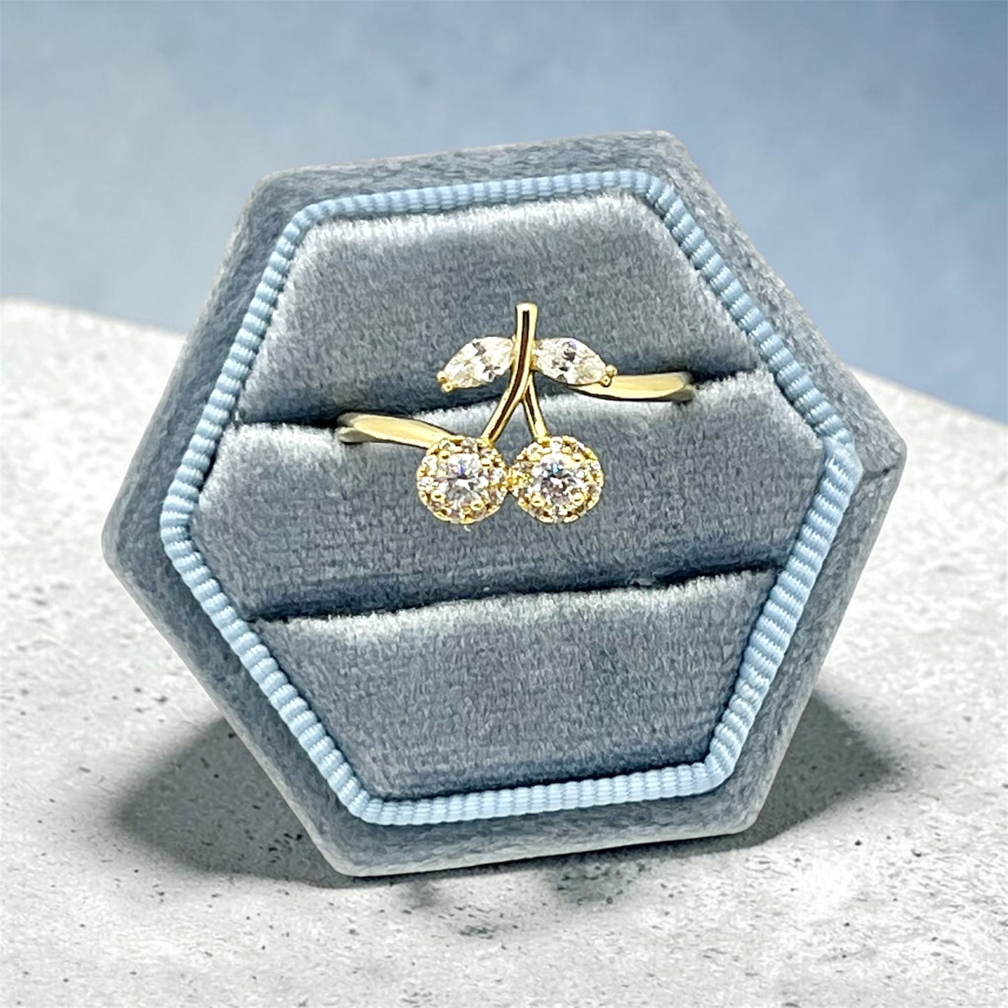 Cherry CZ Ring~14k Gold Plated