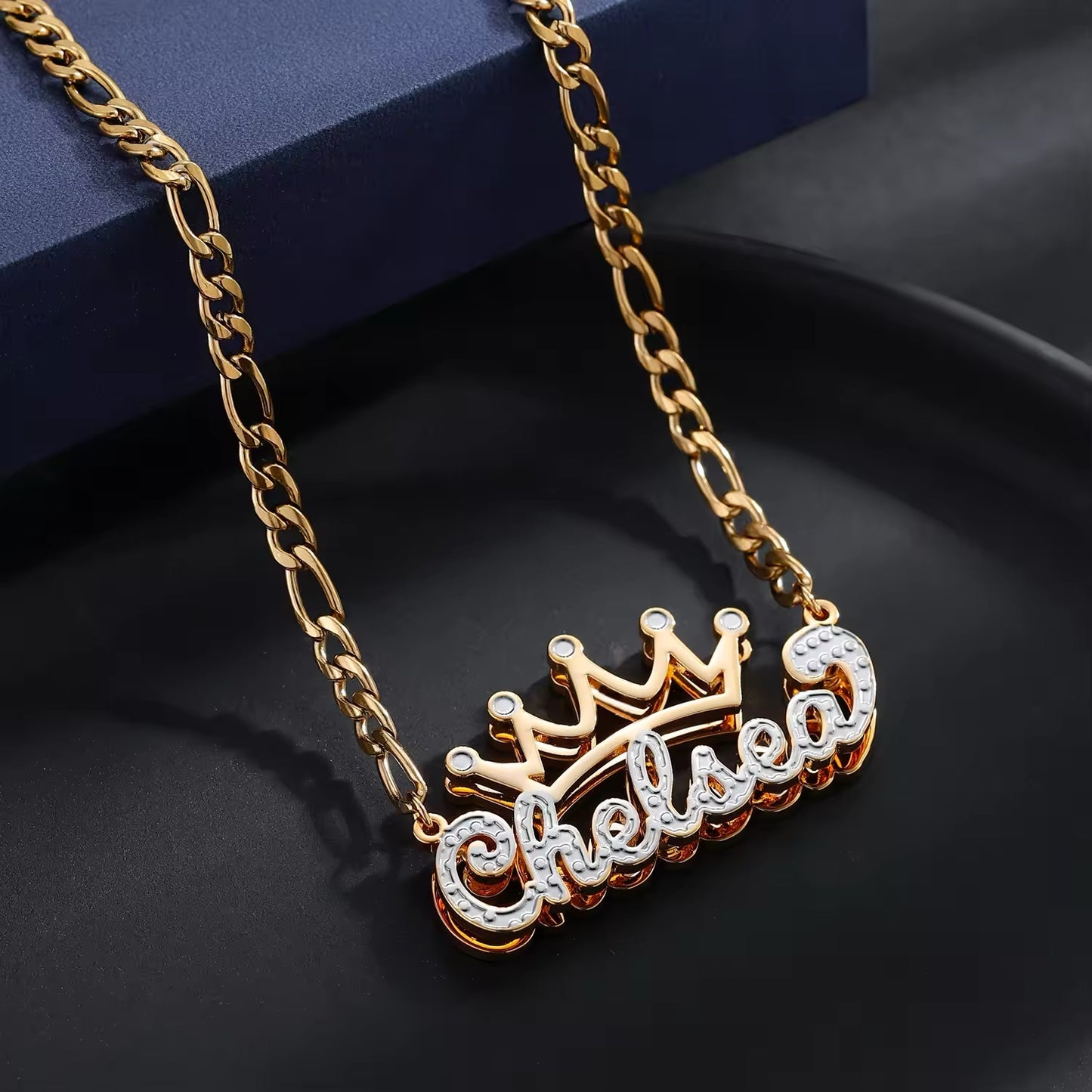 Two Tone Crown Name Necklace