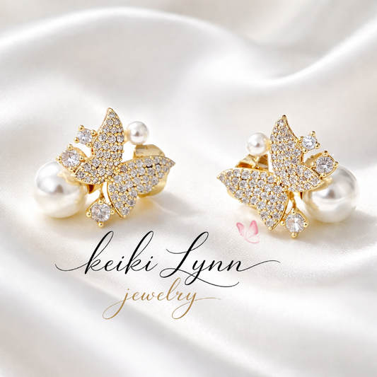 Butterfly Pearl Stud Earrings