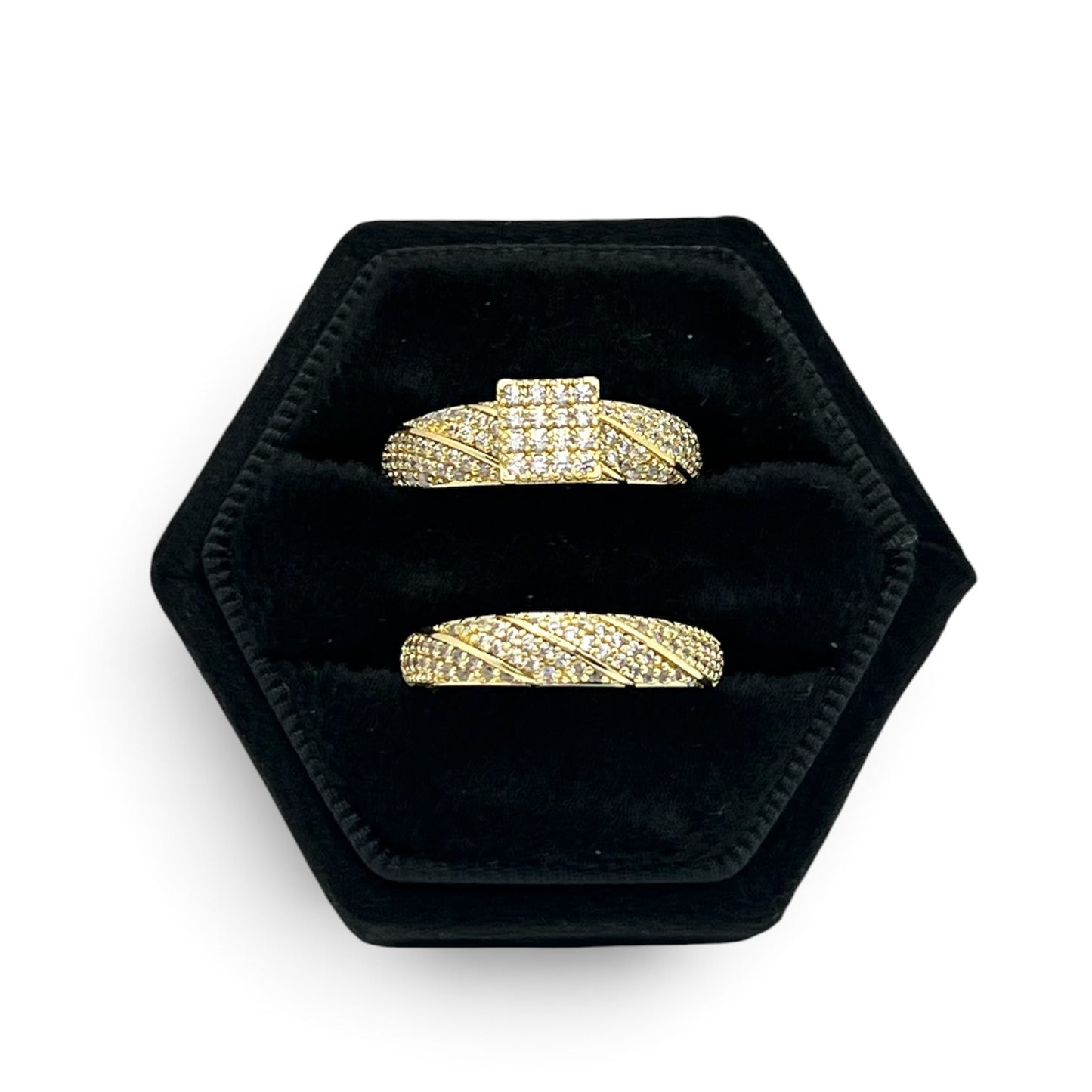 Rodenit CZ Engagement Ring set~14k Gold Plated