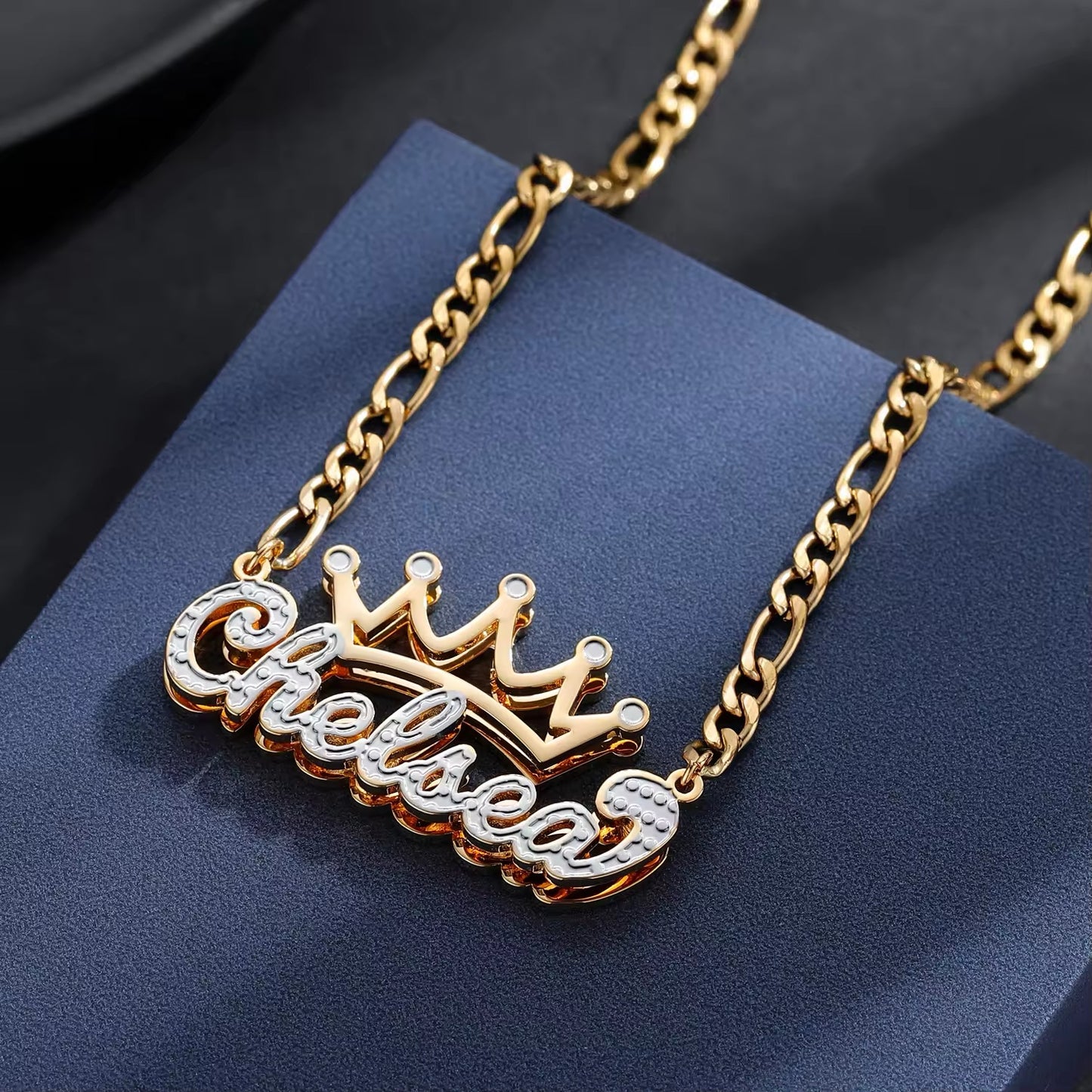 Two Tone Crown Name Necklace