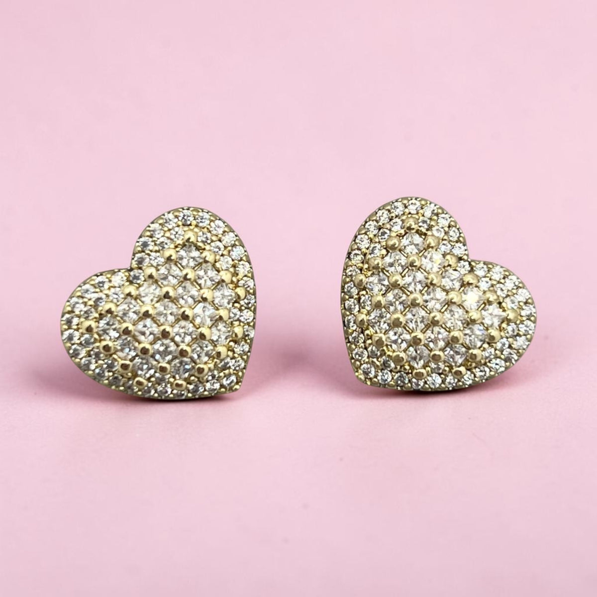 14k Gold Plated Elegant Zircon Heart Stud Earrings