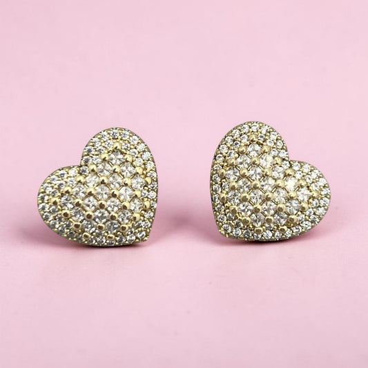 14k Gold Plated Elegant Zircon Heart Stud Earrings