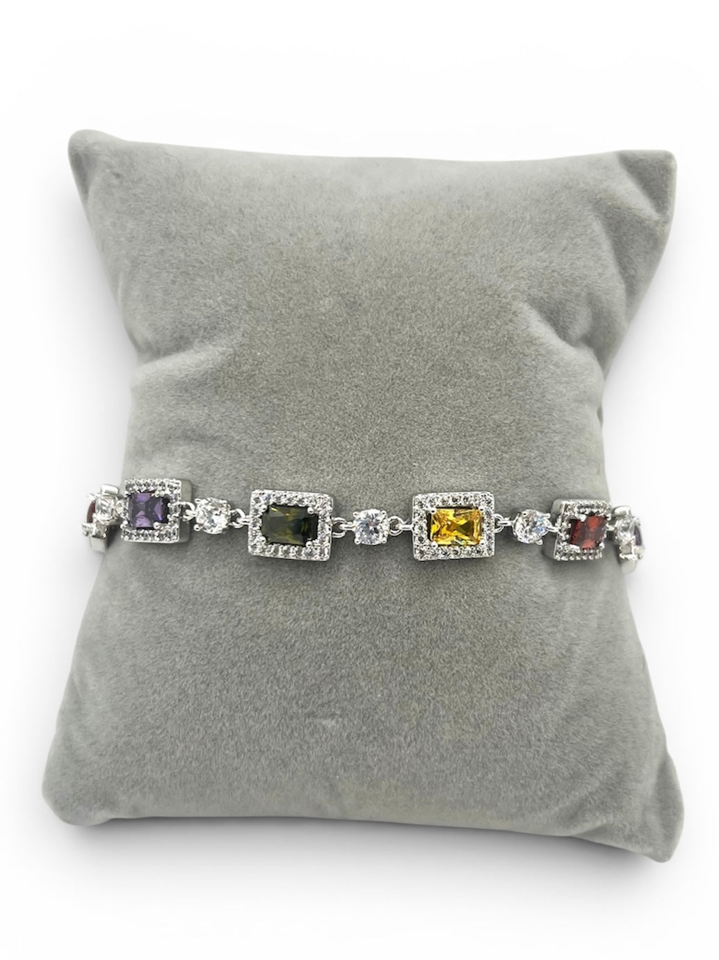 Inés Multi Color CZ Bracelet~Silver Plated
