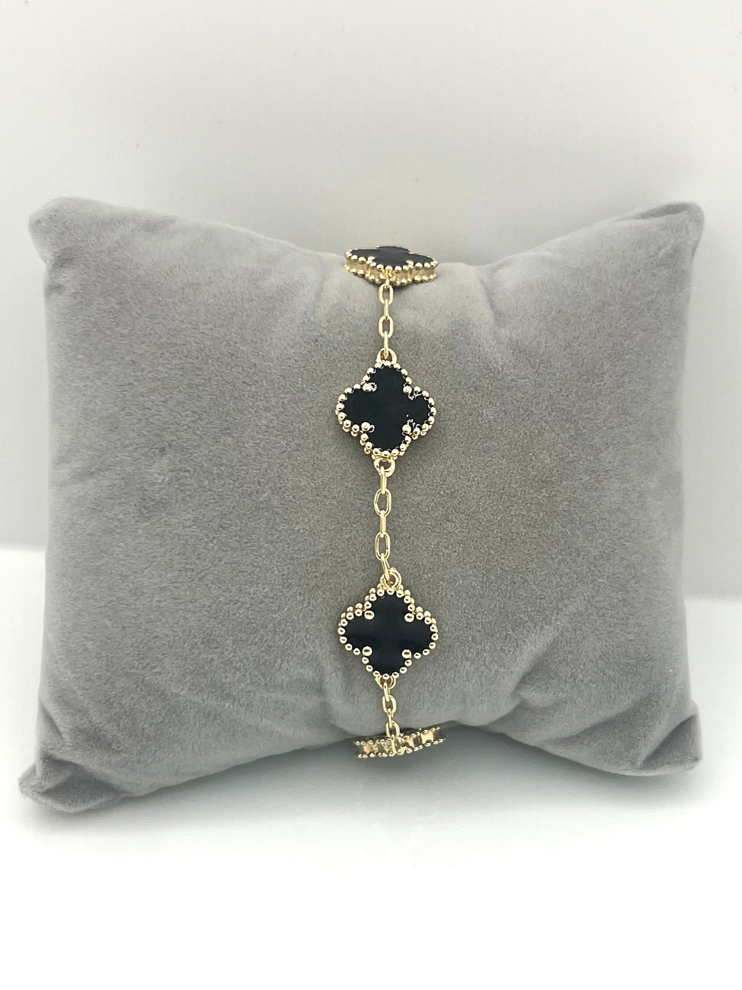14k Gold Plated Black Four Leaf Bracelet #104