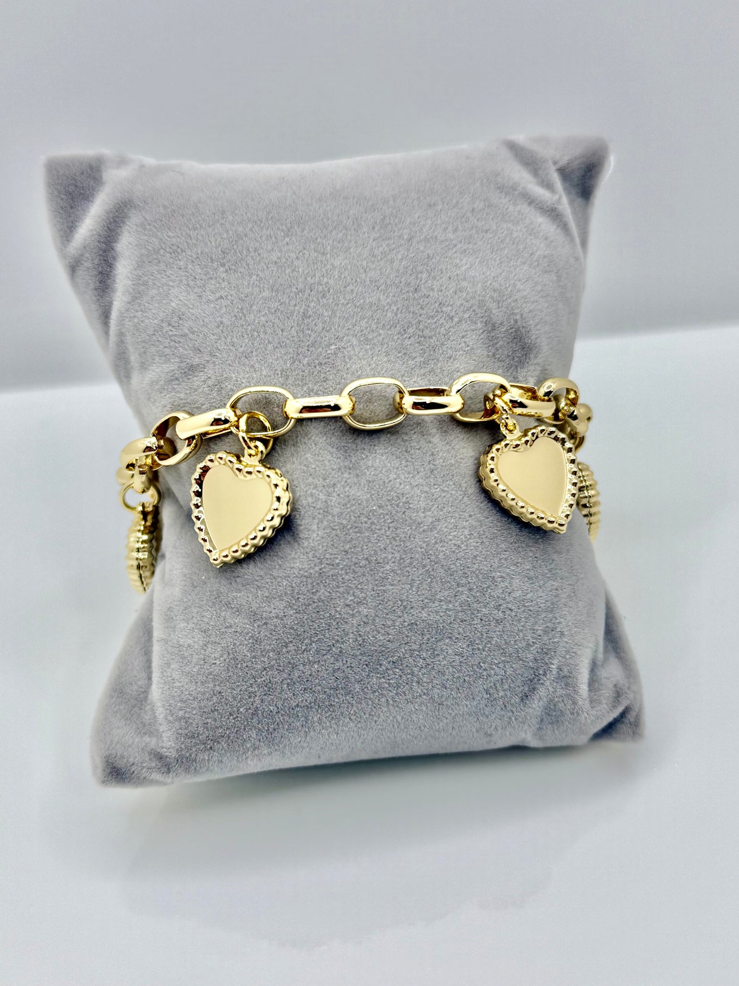 14k Gold Plated 7”-8” inches Heart Charm Bracelet #102