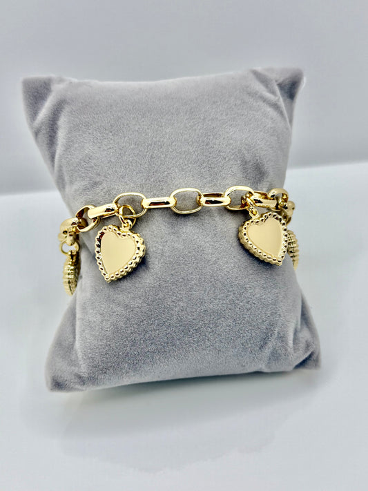 14k Gold Plated 7”-8” inches Heart Charm Bracelet #102