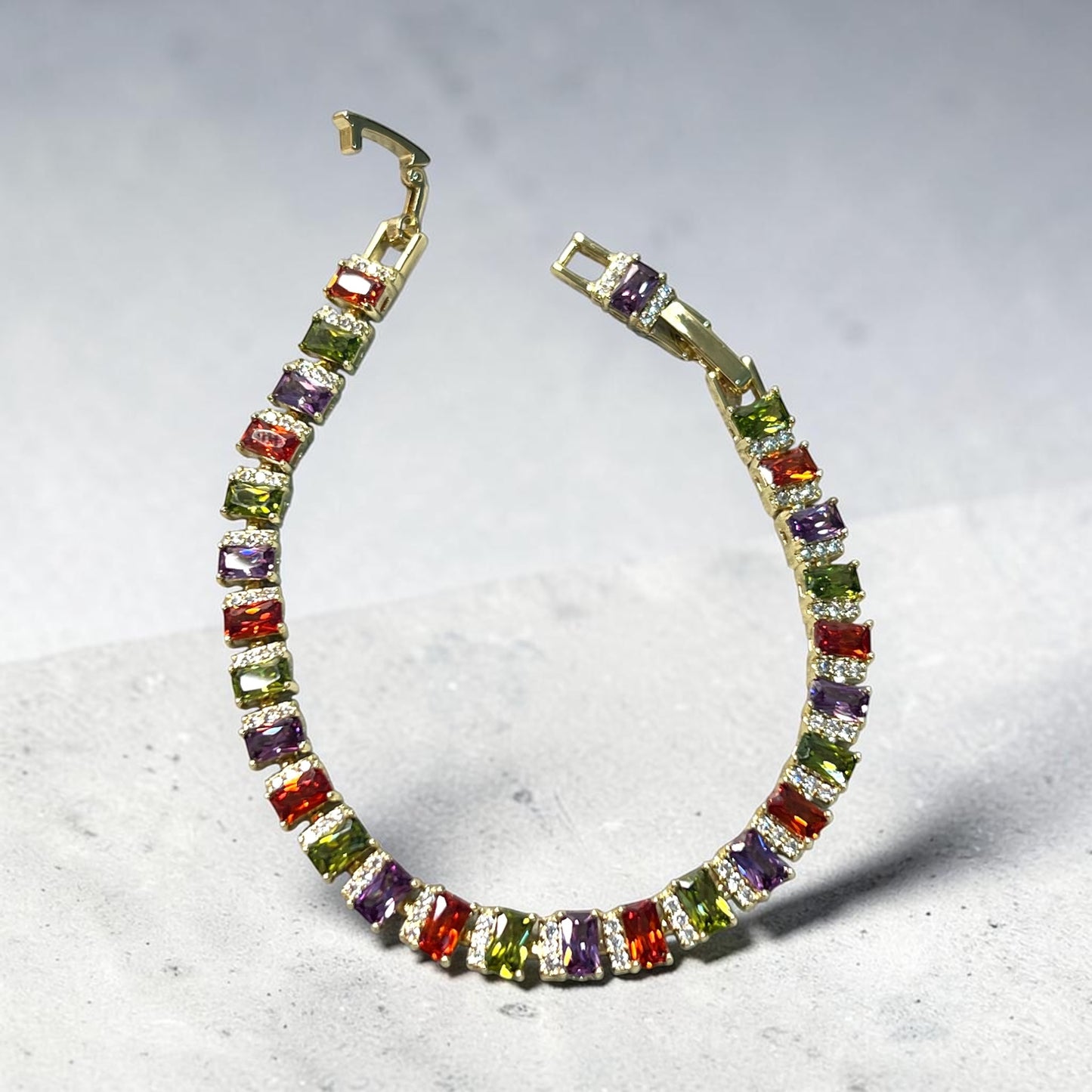 Multi Color CZ Tennis Bracelet ~14k Gold Plated 6.5 inches