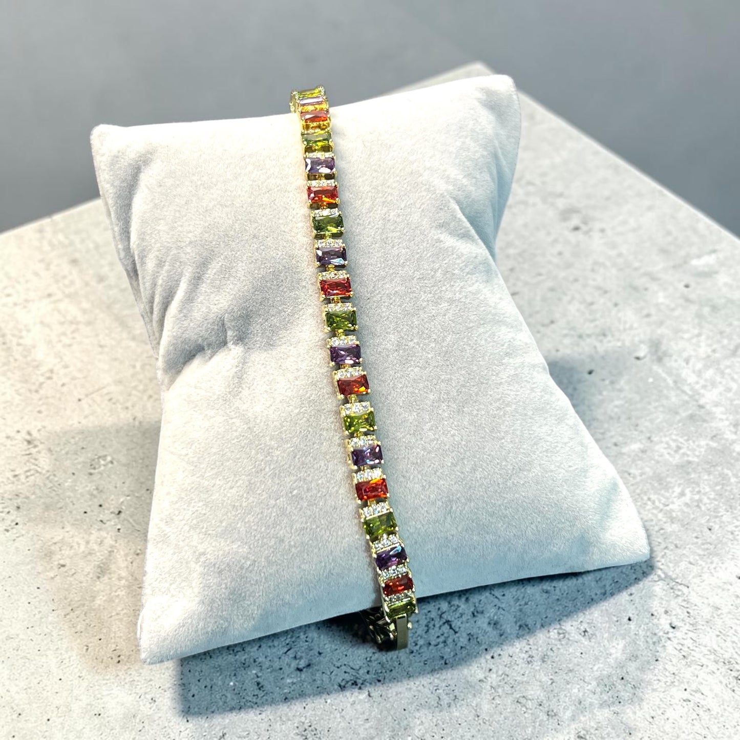 Multi Color CZ Tennis Bracelet ~14k Gold Plated 6.5 inches