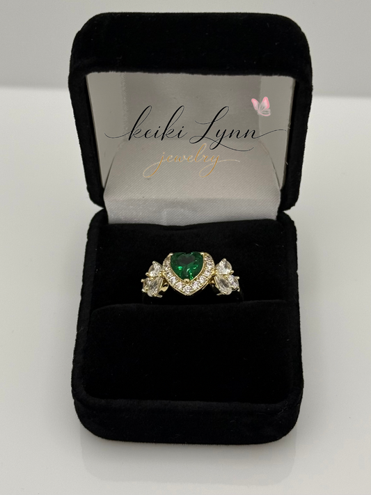 14k Gold Plated Emerald Heart Ring