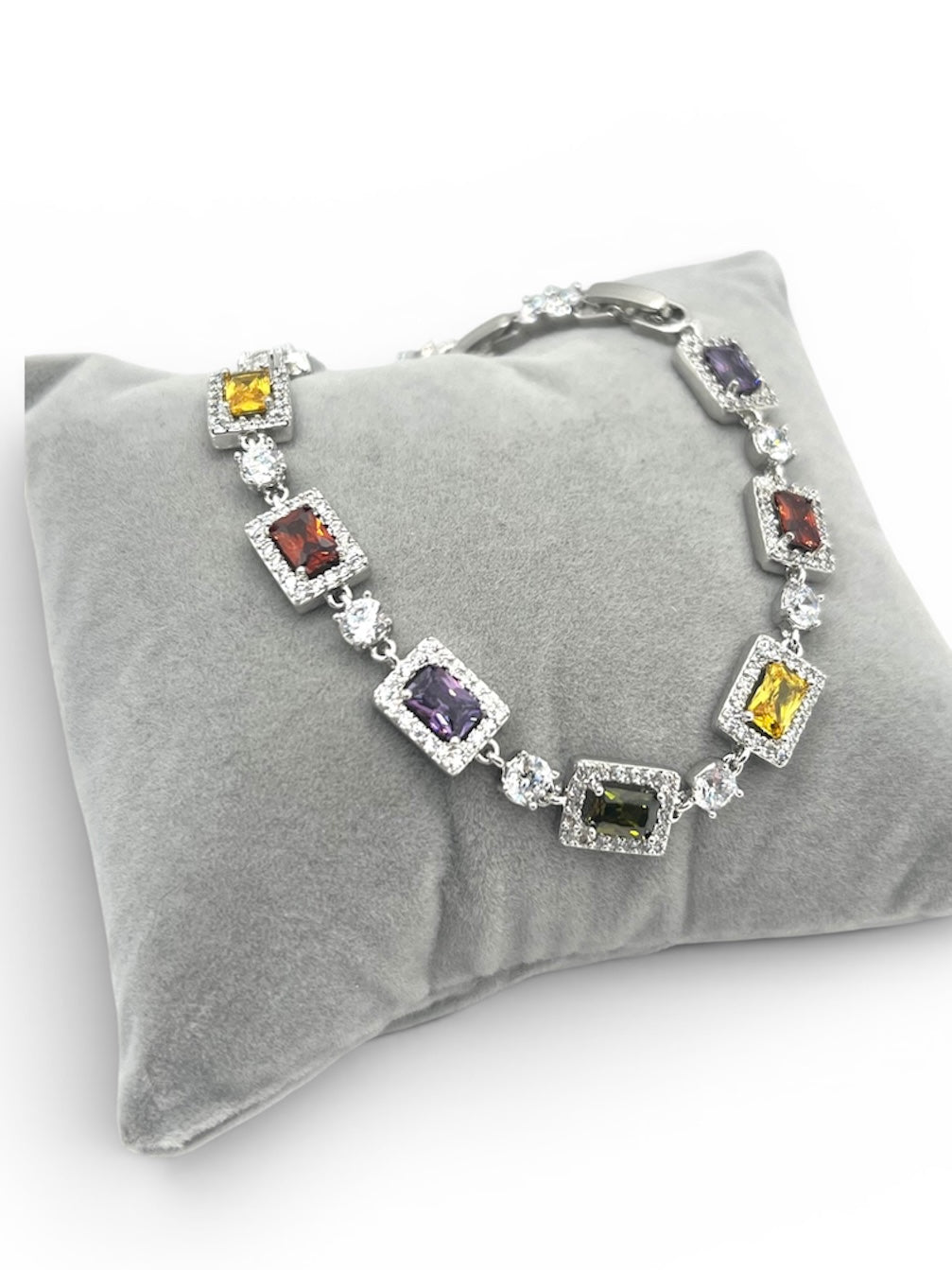 Inés Multi Color CZ Bracelet~Silver Plated