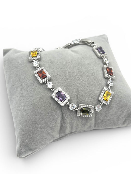 Inés Multi Color CZ Bracelet~Silver Plated