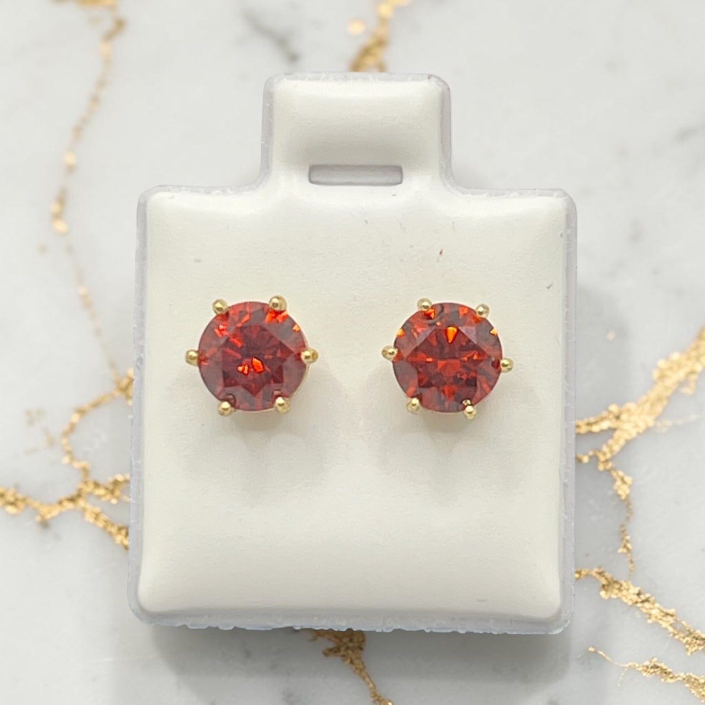 Red Stud Earrings ~14k Gold Plated
