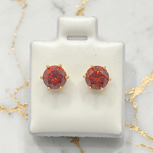 Red Stud Earrings ~14k Gold Plated