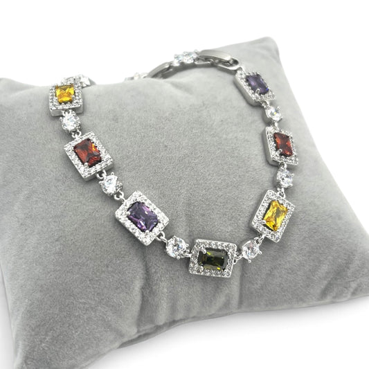 Inés Multi Color CZ Bracelet~Silver Plated