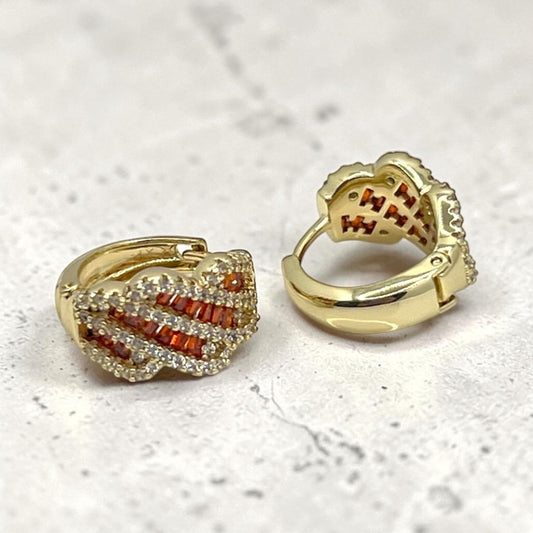 Melissa Red CZ Hoop Earrings ~14k Gold Plated