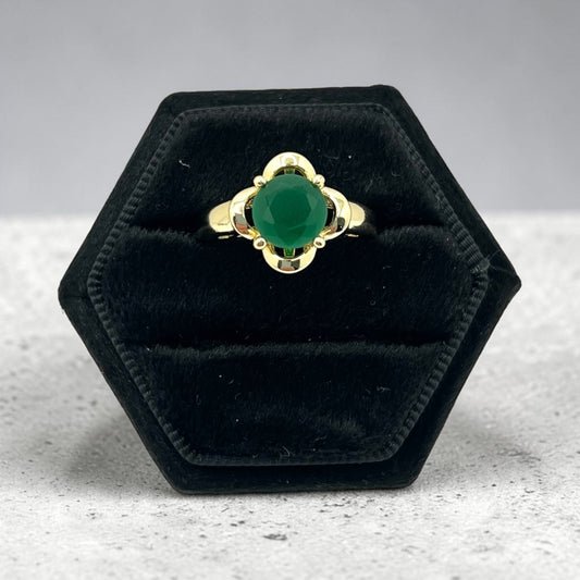Lina Green Clover Ring~14k Gold Plated