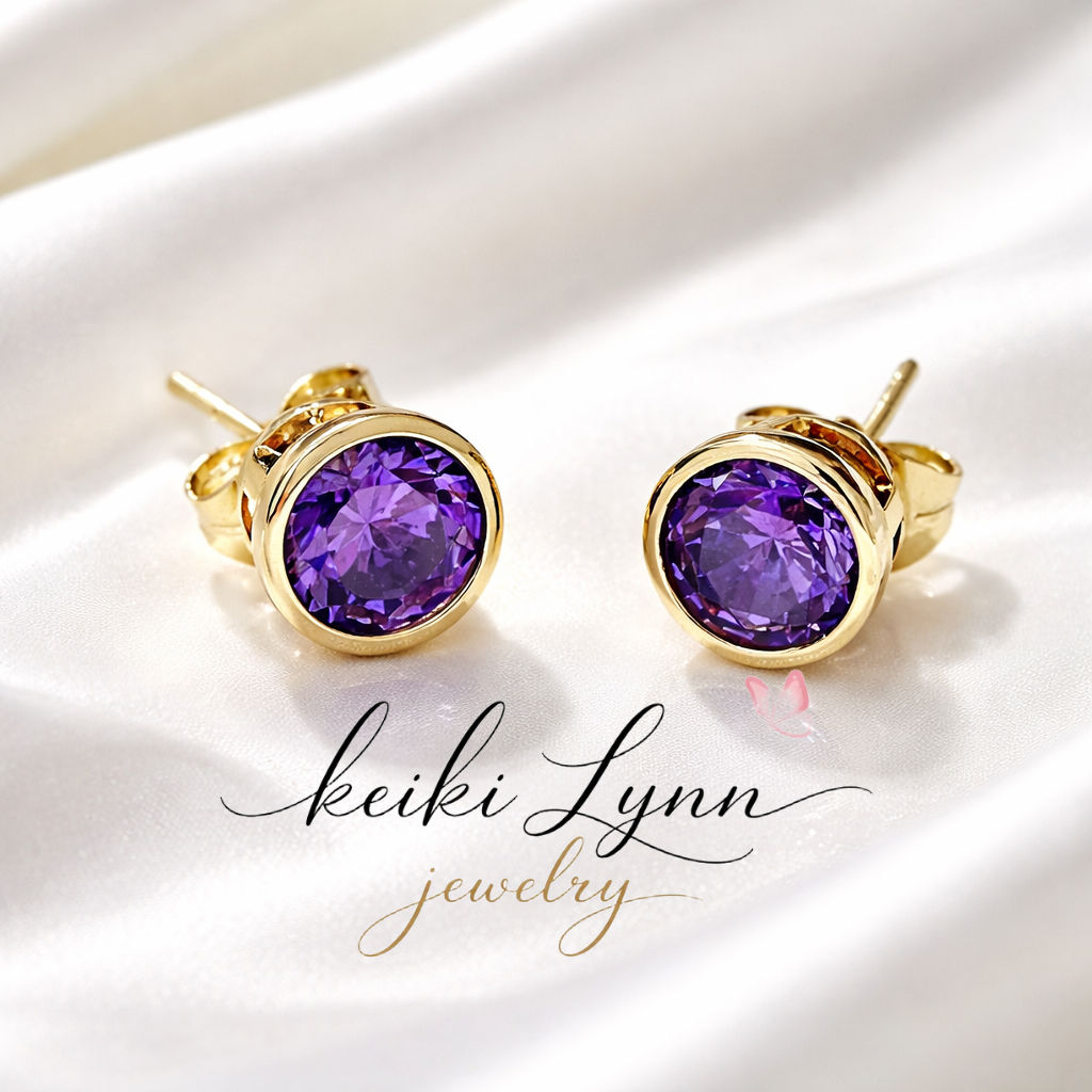 14k Gold Plated Purple Round Stud Earrings