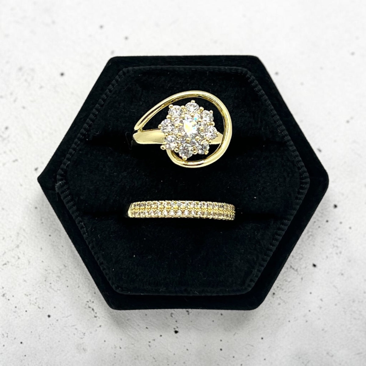 Beatriz CZ Engagement Ring set~14k Gold Plated
