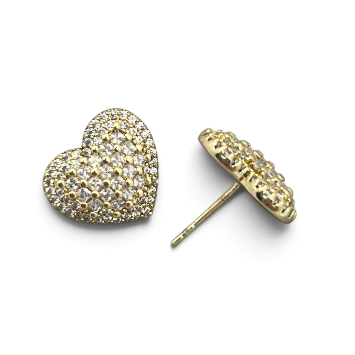 14k Gold Plated Elegant Zircon Heart Stud Earrings