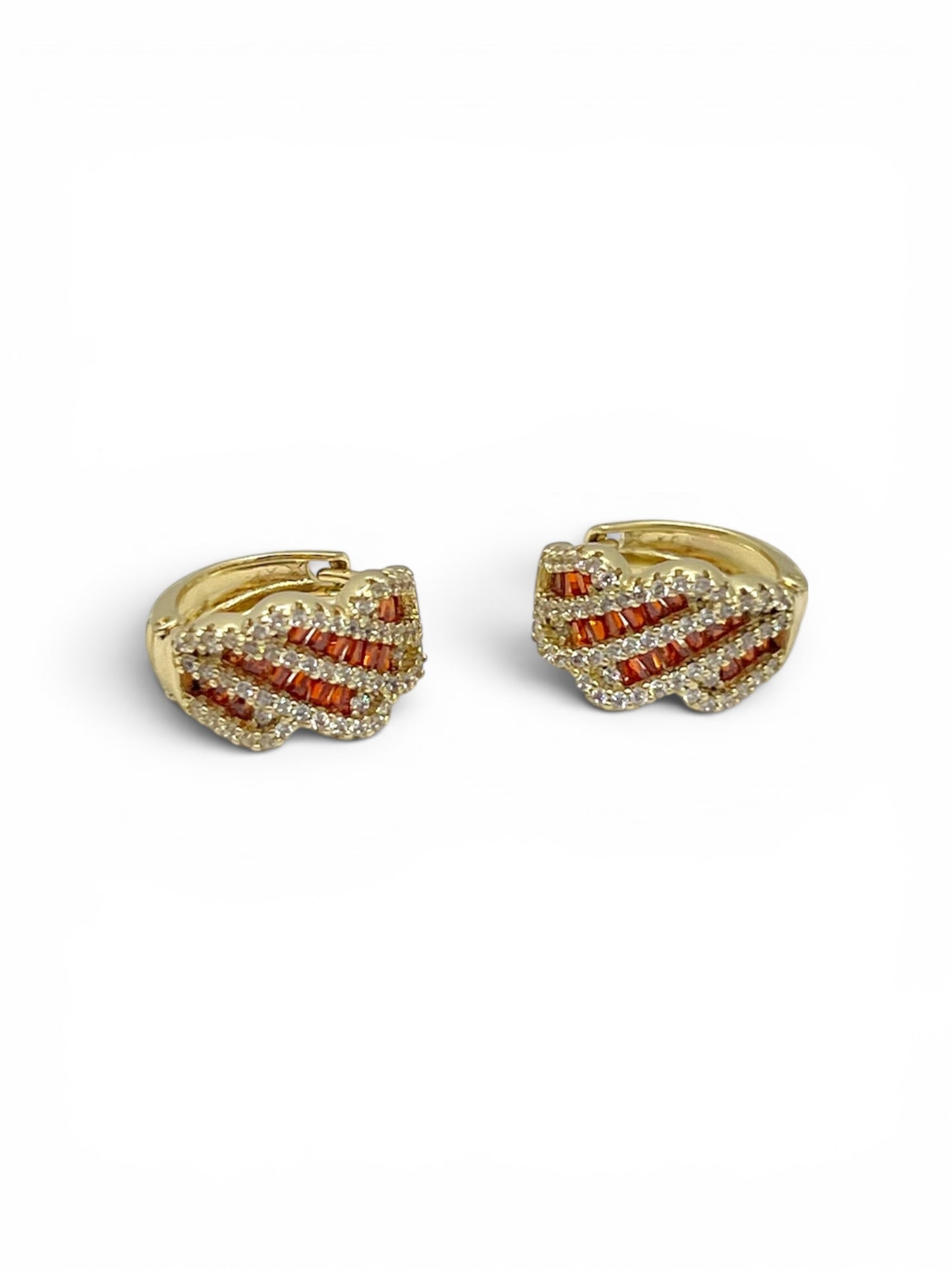 Melissa Red CZ Hoop Earrings ~14k Gold Plated
